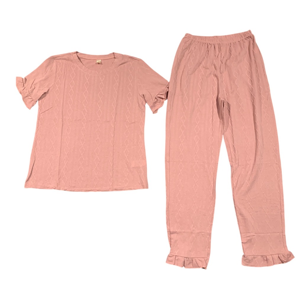 Pink Pajama Set Womens Size Small Top‎ Pants Lounge Sleepwear Loungewear Ruffle